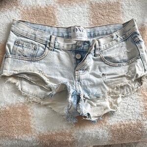 Women's Distressed Denim Shorts - Blue